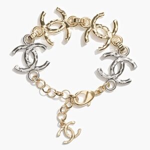 Chanel 26P Gold Silver Mixed Metal XL CC Logo Chain Link Adjustable Arm Bracelet